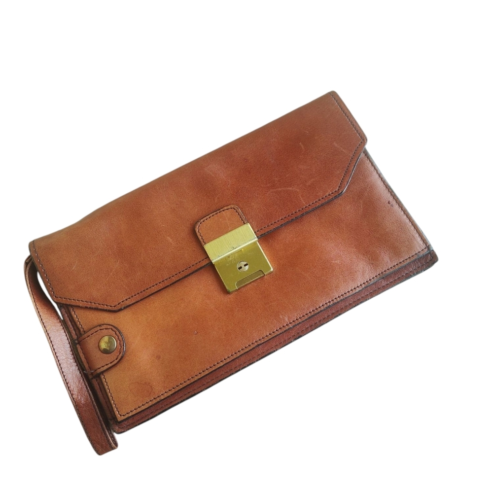 Large Brown Vegan Wristlet Cloth With Card Holding pockets